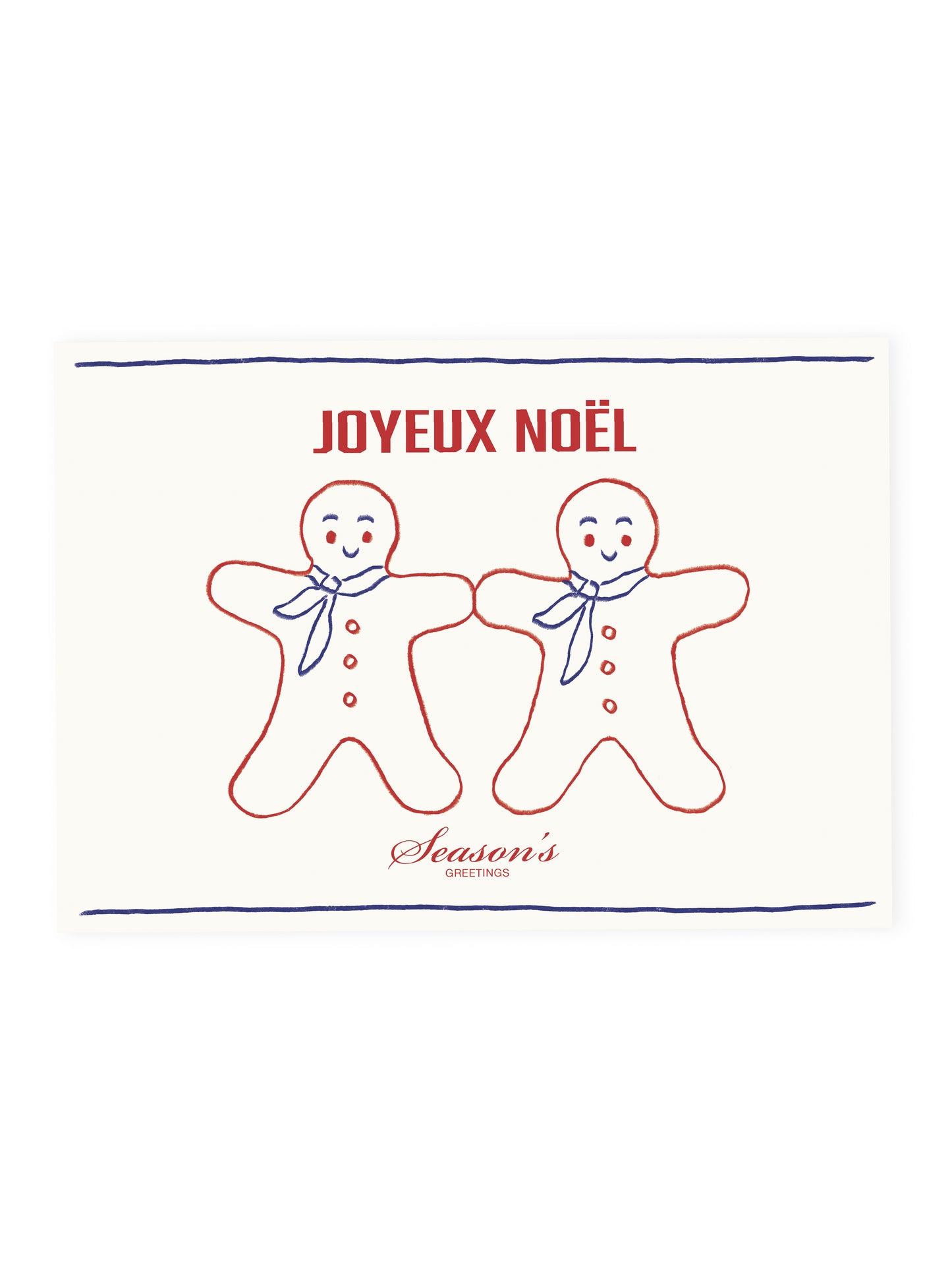 Postkarte Zwei Lebkuchenmännchen 'Joyeux Noël' (Risographie)