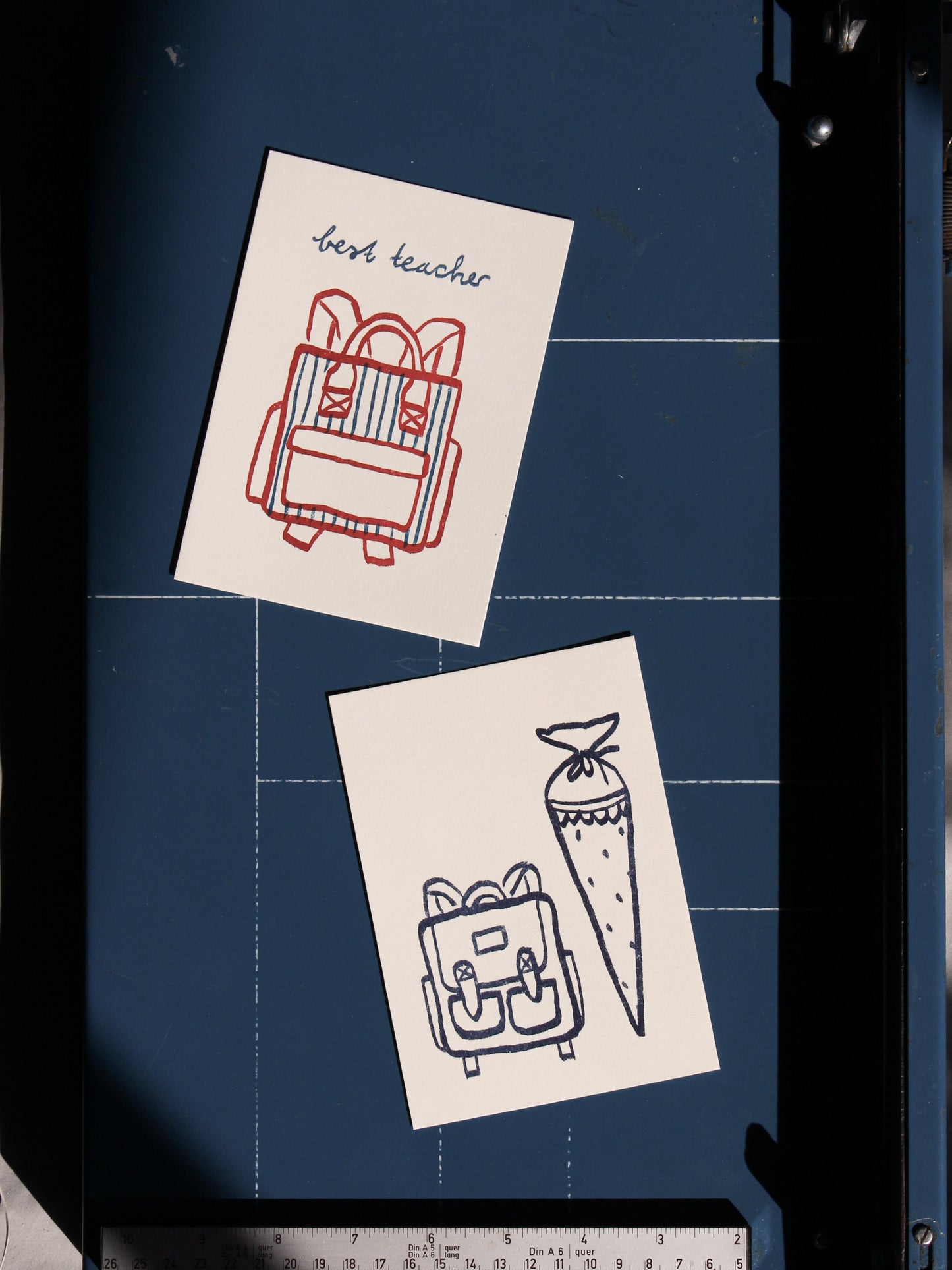 Postkarte 'Schulranzen & Schultüte' (Risographie)