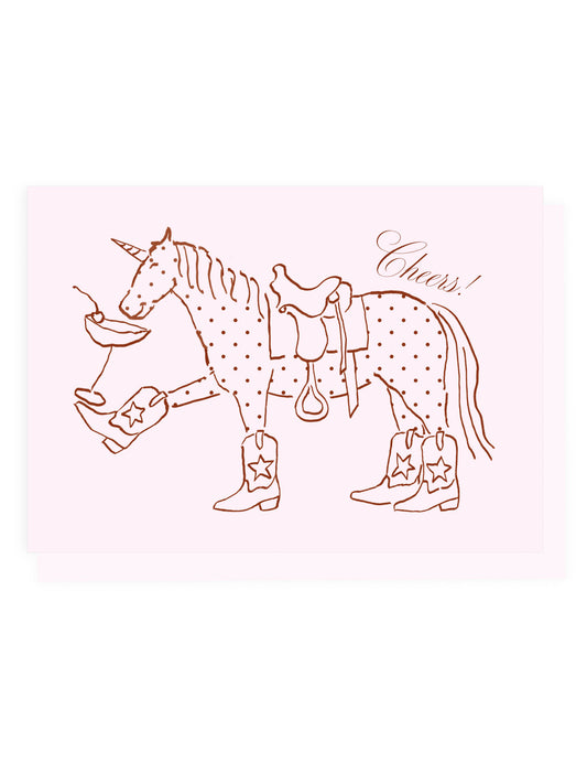 Klappkarte Einhorn Polka Dots 'Cheers!' (Risographie)