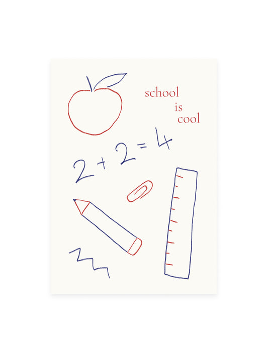Postkarte 'school is cool 2+2=4' (Risographie)