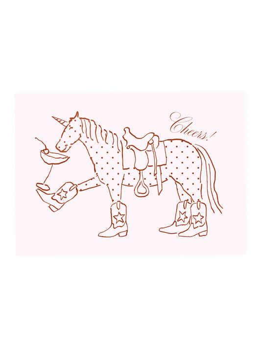 Postkarte Einhorn Polka Dots 'Cheers!' (Risographie)